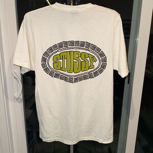 Stussy White and Green Graphic Tee